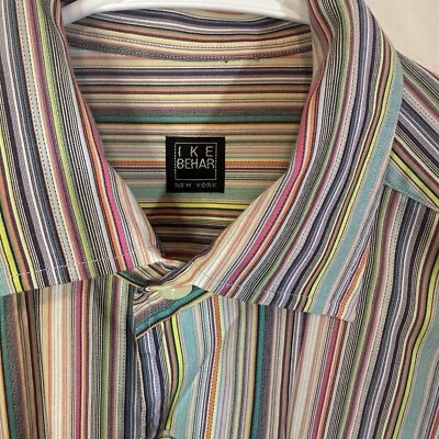 IKE BEHAR New York Shirt Men's M Multi Colorful Stripes  Y2K 90's Casual - Image 1 of 4