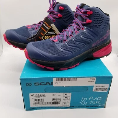 Botas de Senderismo Scarpa Mujer Rush Gore-Tex Medianas Talla 7.5 Azul Rosa Impermeables Con Cordones Foto 1 de 4