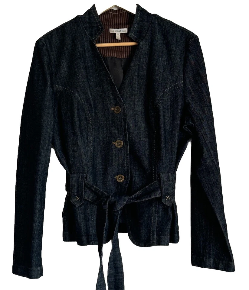 Vintage Fashion Bug Womens Denim Jacket 16W Dark Pleated Belted Y2K Casual Work - Image 1 of 4
