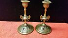 Gothic Revival - Arts & Crafts Cabochon Brass Candlesticks C1880/90 (As Found)