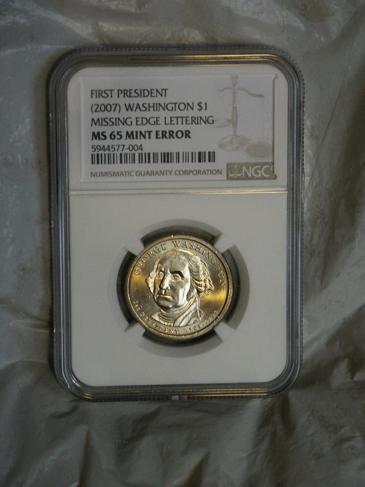 2007 WASHINGTON PRESIDENTIAL DOLLAR / $1 ERROR MISSING EDGE LETTERING - NGC MS65 - Image 1 of 2