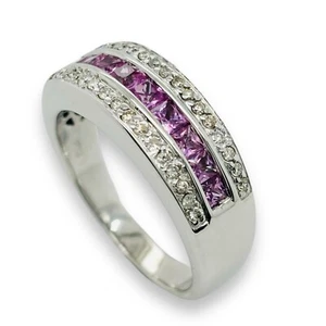 9ct Pink Sapphire & Diamond Ring 0.18ct TDW 6.38g Size P1/2 Preloved VAL $1800 - Picture 1 of 14