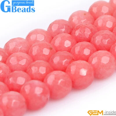 Cuentas sueltas redondas facetadas de piedras preciosas de jade rosa para hacer joyas hilo de 15" Foto 1 de 4