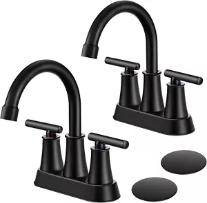 Black Bathroom Faucet for 3 Hole, Homikit 2-Handle Bathroom Sink Faucet Set of 2 - Picture 1 of 9