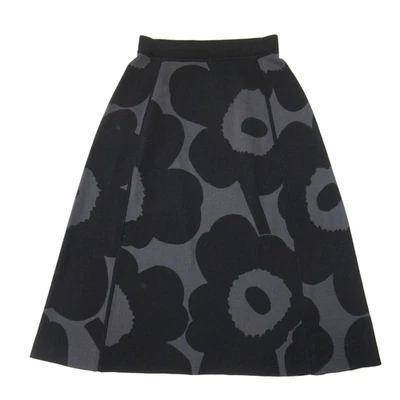 NUEVO CON ETIQUETAS Marimekko Kaukainen Unikko Tejido Midi en Negro Gris Floral Línea A Falda M Foto 1 de 4