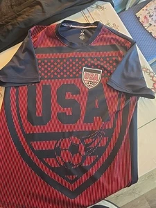 Striker Soccer Team USA Shirt Mens L Red Blue Striped Big Logo Polyester - Picture 1 of 6