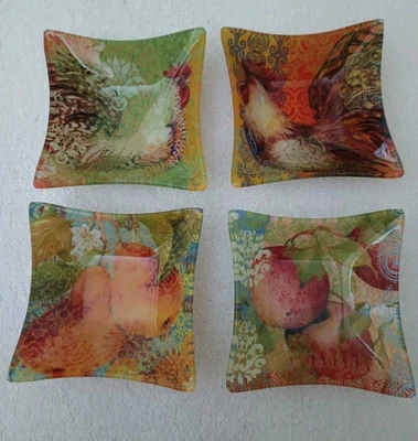 Juego de 4 mini platos de aperitivos y postres de vidrio artístico de diseño prima de 5" para frutas y gallos Foto 1 de 4