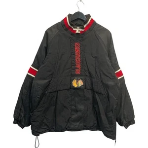 Men's Vintage Starter Chicago Blackhawks Black NHL Anorak Jacket L - Picture 1 of 7