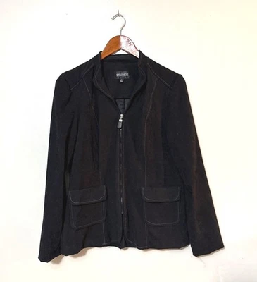 Studio I Womens Black Zip-Front Jacket W/ Pockets Size 14 - Image 1 of 4