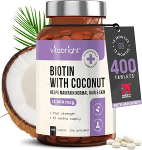 Biotin Hair Growth Vitamin B7 D-biotin 12000mcg 400 Tablets With Coconut & Vegan - Picture 1 of 8