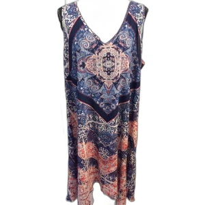 One World Plus taglia 2X floreale boho scollo a V spiaggia artistico asimmetrico senza maniche - Foto 1 di 7