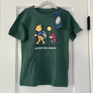 NWT Life Is Good Winnie the Pooh Adventure Awaits Green Cotton T-Shirt Kids M - Picture 1 of 5