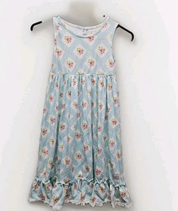 SweetHoney Flowy Tunic Dress  Budding Roses 6Y 95/5 Cotton/Spandex Blue White  - Picture 1 of 17