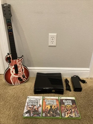 Xbox 360 S Console 4GB + Guitar Hero bundle + Guitar + Games. Tested!! - Image 1 of 4