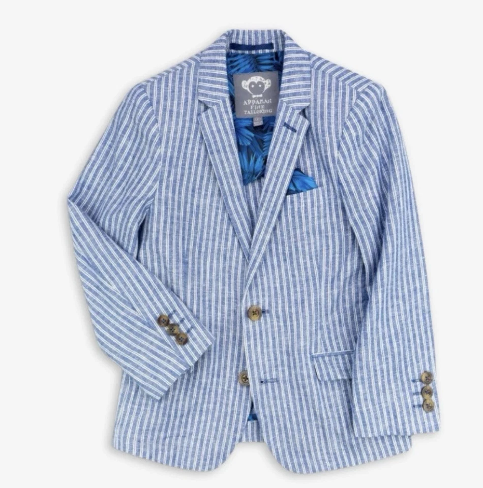 APPAMAN 男孩定制亚麻混纺细条纹西装外套学院经典 8 码 — 第 1/4 张图片