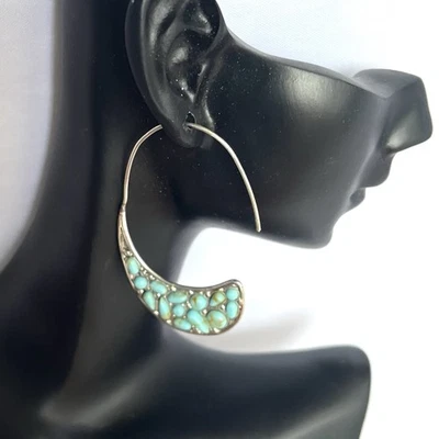 Lucky Brand Silver Color Faux Turquoise Pierced Earrings Lightweight Threaders  - Image 1 of 4