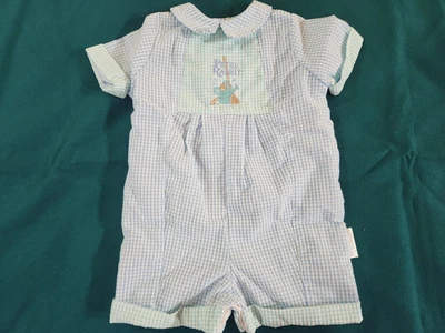 Mameluco vintage a cuadros de guinga Peter Rabbit para bebés niños 6 meses una pieza azul Foto 1 de 4