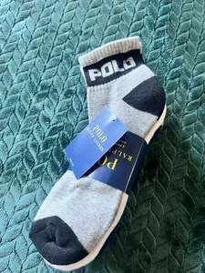 Polo Ralph Lauren Socks 6 Pairs Sport Black Grey Ankle Quarter Crew Ribbed Pony - Picture 1 of 5