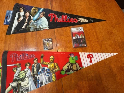 2 Phila.Phillies Star Wars Night Pennants w/Phanatic Pin & 2-Magnet Set - Image 1 of 4