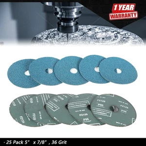 25 Pcs Zirconia Resin Fiber Grinding and Sanding Discs,5” x 7/8”, 36 Grit - Picture 1 of 7