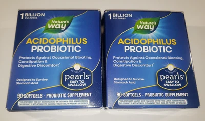 Nature's Way Acidophilus Suplemento Perlas Probióticas 90 Geles Blandos 12/25 2 PAQUETES Foto 1 de 3