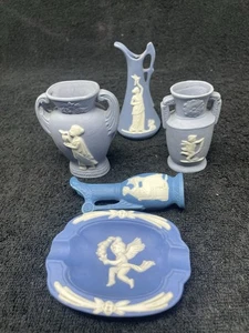 Lotto di 5 vasi in miniatura stile diaspro blu cammeo Giappone 2 1/2-3" - Foto 1 di 5