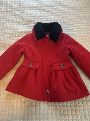 Abrigo de vestir rojo estilo vintage London Fog para niña con cuello de piel sintética negro talla 4 Foto 1 de 4