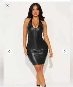 NWT Fashion Nova Joanna Faux Leather Halter Neck Mini Dress - Picture 1 of 5