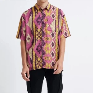 URBAN OUTFITTERS Aztec Southwestern Geometric Button Down Shirt L Pink Multi - Picture 1 of 15