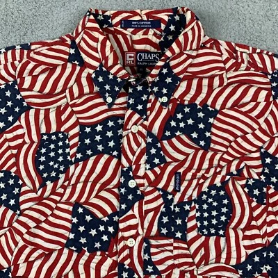 Camisa Vintage Chaps Ralph Lauren Para Hombres XL Roja Blanca Azul Bandera de Estados Unidos Patriota Foto 1 de 4