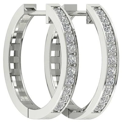 Hoop Earrings Natural Diamond SI1 G 0.45 Carat 14K White Gold Appraisal Pave Set - Image 1 of 4