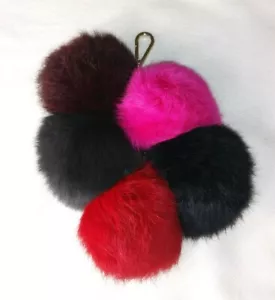 DVF Diane Von Furstenberg Rabbit Fur PomPom Key Chain Bag Charm - Picture 1 of 8