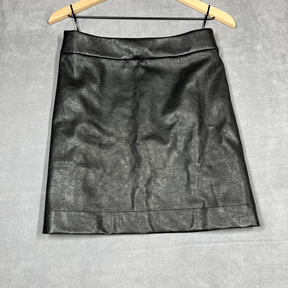 J.Crew Factory Black Faux Leather A-line Mini Skirt BC893 Size 8