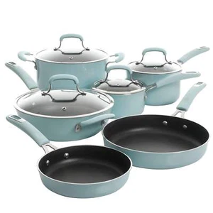 Kenmore Elite Andover 10 pc Nonstick Aluminum Cookware Set in Glacier Blue - Picture 1 of 1