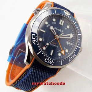 41mm BLIGER blue dial GMT Mechanical automatic mens watch sapphire glass date  - Picture 1 of 7
