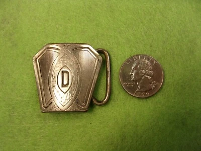 VERY UNUSUAL VTG ANTIQUE ART DECO ERA  SILVER MEN'S BELT BUCKLE WITH "D" INITIAL - Image 1 of 4