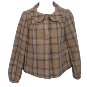 Giacca blazer Liz Claiborne bottoni davanti swing lana marrone a quadri petite small vintage - Foto 1 di 5
