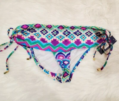 APT 9 Mujer Talla M Brillante Estampado Geométrico Corbata Lateral Acanalado Bikini Traje de Baño Parte Inferior Foto 1 de 4