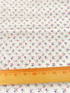 Vintage cotton/poly blend fabric tiny blue & pink floral  on white 41" x 43" - Picture 1 of 2