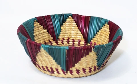 Vintage Basket Woven Grass 8.5" Round Purple Green Geometric Design Cover