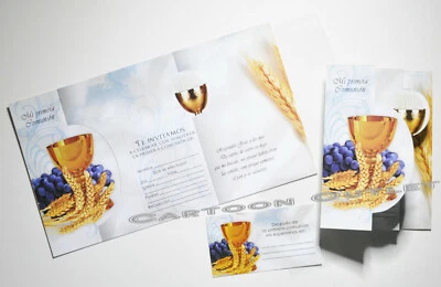 24 FIRST COMMUNION INVITATIONS CALIZ TRIGO INVITACIONES PRIMERA COMUNION UVAS - Image 1 of 4