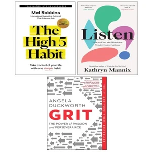 High 5 Habit Mel Robbins.Grit Angela Duckworth,Listen Kathryn Mannix 3 Books Set - Picture 1 of 4