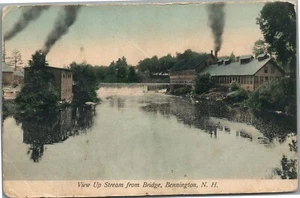 BENNINGTON NH VIEW UP STREAM FROM BRIDGE ANTIQUE POSTCARD - Picture 1 of 2