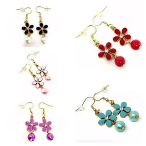 Flower Drop Earrings Pearl Bead Rhinestone Detail Hook Closure Delicate and Eleg - Picture 1 of 11