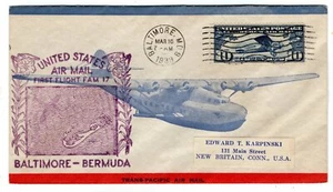 FAM 17-2 Pan American Airways Clipper Flight Baltimore MD- Bermuda Scarce Cachet - Picture 1 of 2