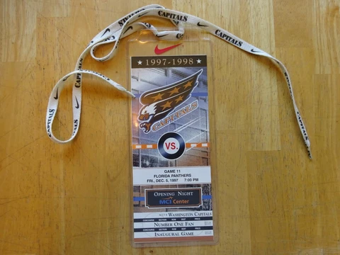 Washington Capitals Opening Night Ticket MCI Center 12/5/97 & (Bonus) Cover