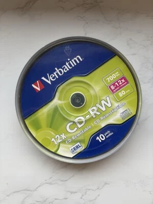 12 Verbatim CD-RW 1x - 12x rewritable blank discs CD RW High Ultra burn 43480 - Image 1 of 3