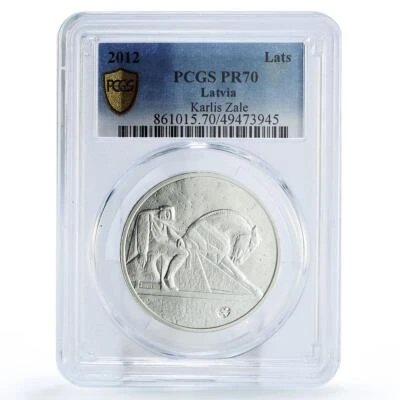 Latvia 1 lats Karlis Zale Horseman Sculpture Art PR70 PCGS silver coin 2012 - Image 1 of 2