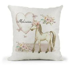Cuscino Personalizzato Bambina,Cavallo Amante Pony,Compleanno Bambina Cameretta Acquerello Rosa - Foto 1 di 4