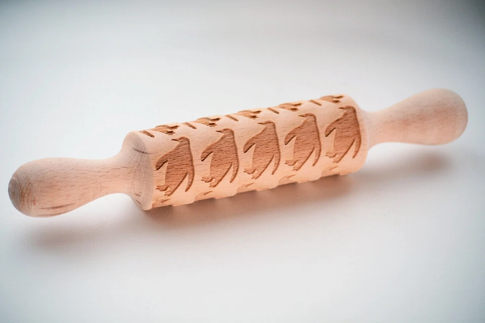Engraved rolling pin wooden ANY PATTERN cat heart horse laser cut embossing pin - Image 1 of 1